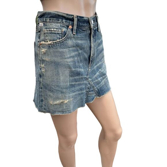 New Citizens of Humanity Blue Dirty Wash Distressed Cutoff Jean Mini Skirt Sz 27 - Picture 3 of 11